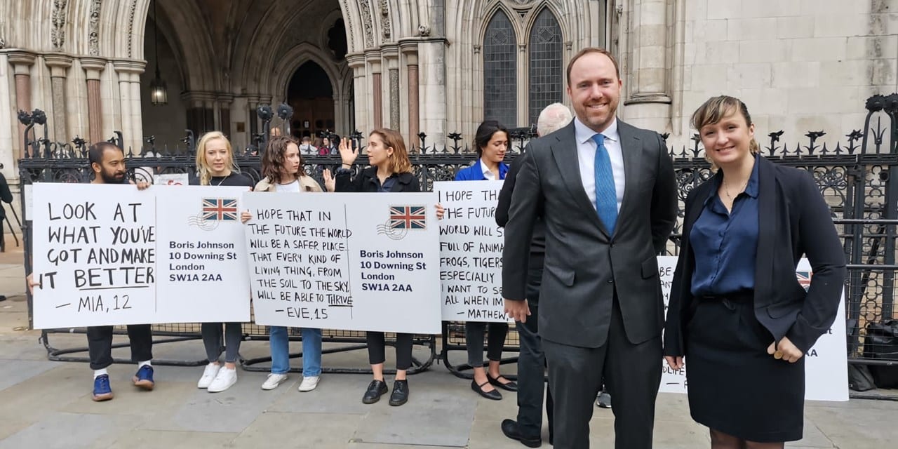 ClientEarth lawyers Sam Hunter-Jones and Sophie Marjanac outside the High Court on the first day of the hearing