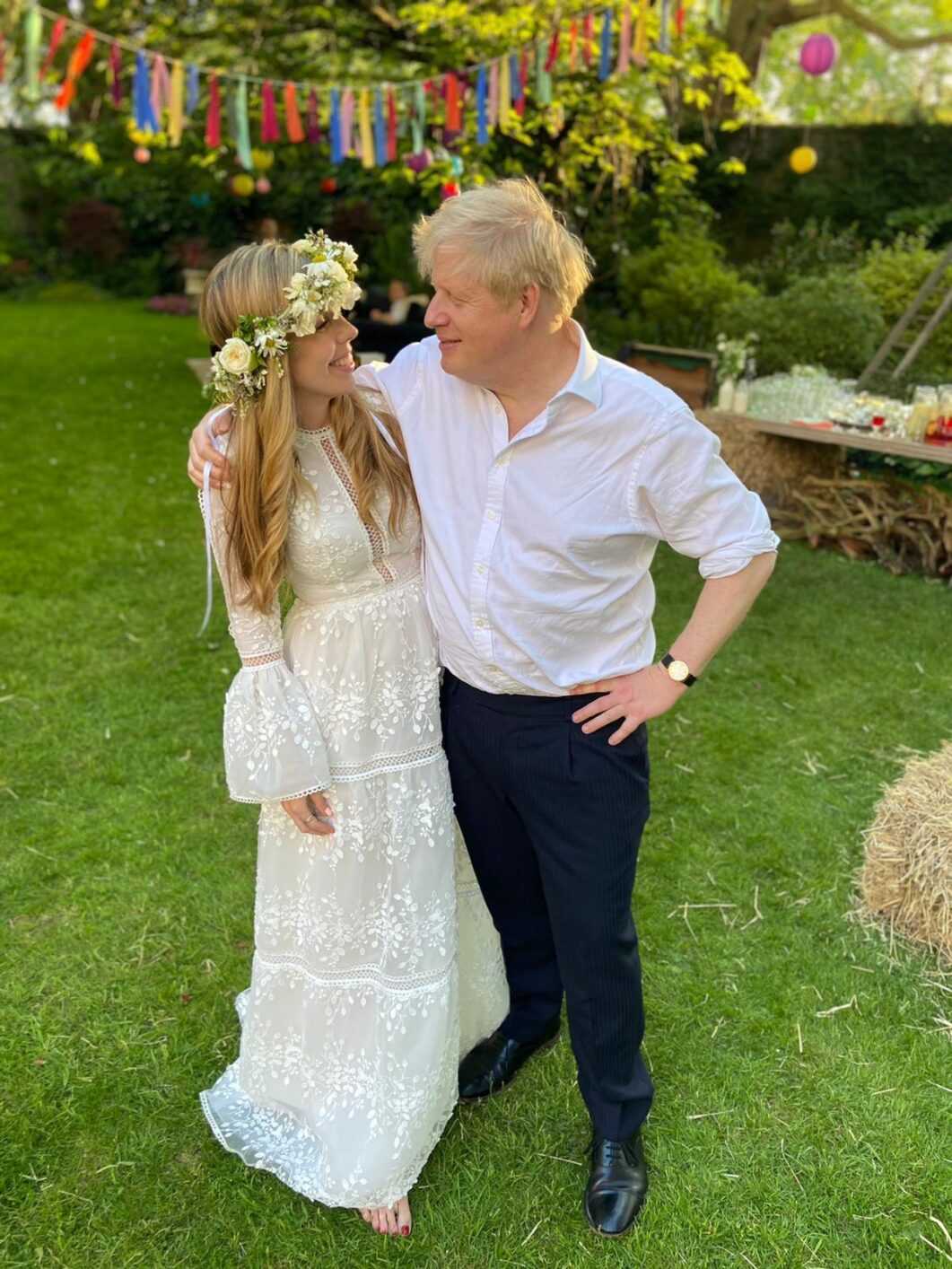 Carrie Johnson wore a rented wedding dress for her marriage to Boris Johnson.