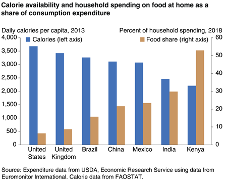 Calorie availability and household spending on food