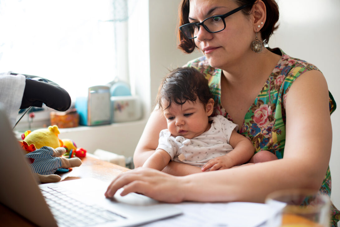 More than a quarter of women working at home with children say it reduces their concentration on work.