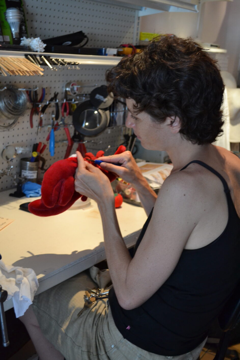 Sandra fixing a lobster